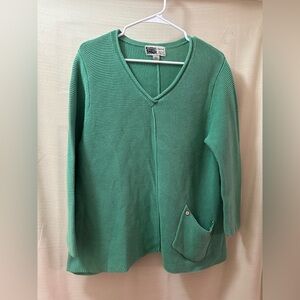 Habitat 100% Cotton Green Textured Knit Top Medium Wooden Buttons Bohemian